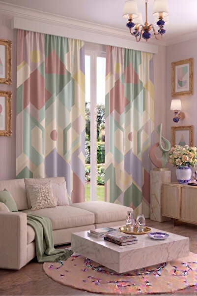 EFSANE PET Modern Geometrik Desenli Fon Perdesi 140x260 cm 2 Kanat Dekoratif ...