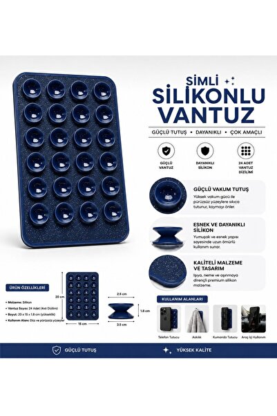 HYPERSOFT Tüm Telefonlarla Uyumlu Yapışkanlı Kaymaz Simli Silikon Vantuz Tele...