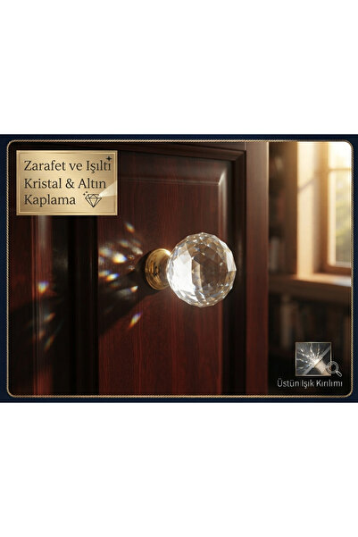 Arion (1 ADET) Kristal Düğme Şeffaf Cam Altın Dolap Çekmece Kulp Tek Vidalı