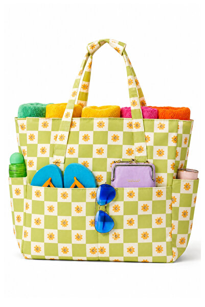 woys 2 Years Warranty - Large Size Floral Pattern Women's Beach Bag with Mult...