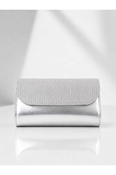 NİRELVA Women's Stylish Silver Glitter Chain Evening Bag