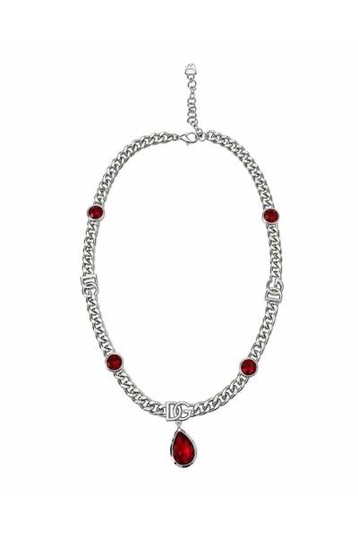 neslyaccessories Kırmızı Damla Taşlı Logolu Choker Kolye
