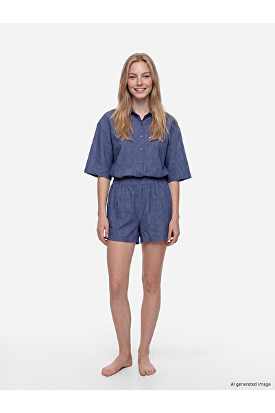 LC Waikiki Peak New Season Shirt Collar Women's Shorts Pajama Set