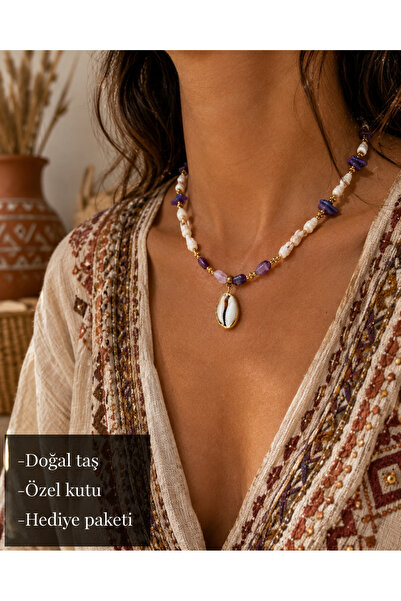 HER ŞEY NOTA www.herseynota.com Calyra bohemian seashell natural stone necklace