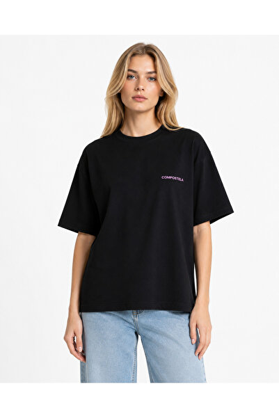 Compostela Unisex Women's and Men's T-Shirt with Written Logo, Front Print, O...
