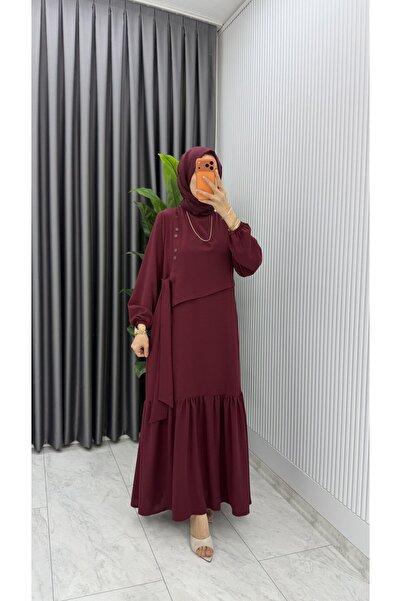 TARZ-I HAS BUTİK Vişne Ceyşan Elbise Premium Seri Tam Boy Tesettür Giyim