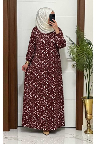 MODA ALMİRA 6220 K100 BORDO BATTAL BEDEN ÖNÜ DÜĞMELİ PENYE ELBİSE