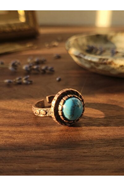 Meneva Aksesuar Turquoise Natural Stone Handcrafted Copper Framed Adjustable ...