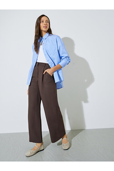 Styli Brown Wide Leg Pants with Side Pocket