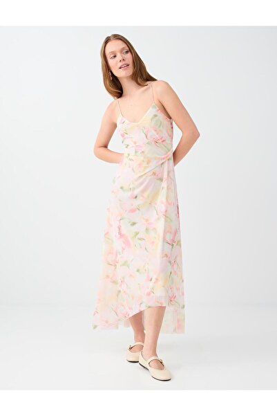 Jimmy Key Rochie midi roz deschis cu imprimeu floral, cu decolteu în V și bre...