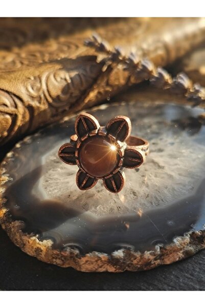 Meneva Aksesuar Brown Agate Natural Stone Handcrafted Copper Framed Flower De...