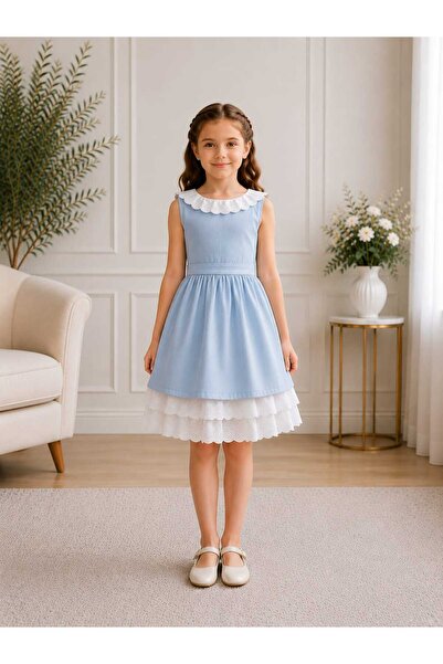 FERA Children's Dress Flam Cotton Linen Burnout Guipure Daily Wear