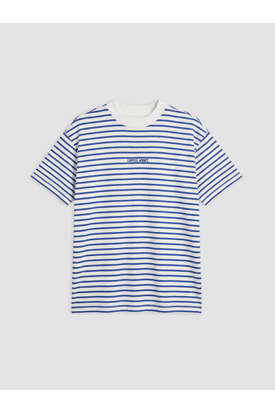 LC Waikiki Lcw Modest Blue Striped 100% Cotton Women's T-Shirt