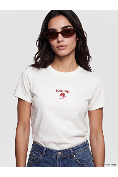 LC Waikiki White Printed Cotton Women's T-Shirt
