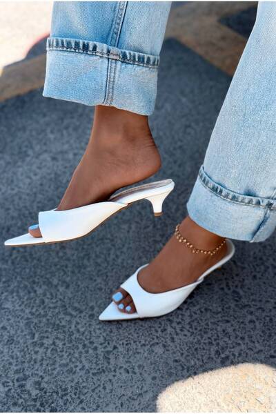 I Love Shoes Boreni White Matte Leather Women's Heeled Slippers