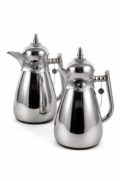 Urbanza Luxury 2 Piece Silver Vacuum Insulated Coffee Pot Thermos Flask Set S...
