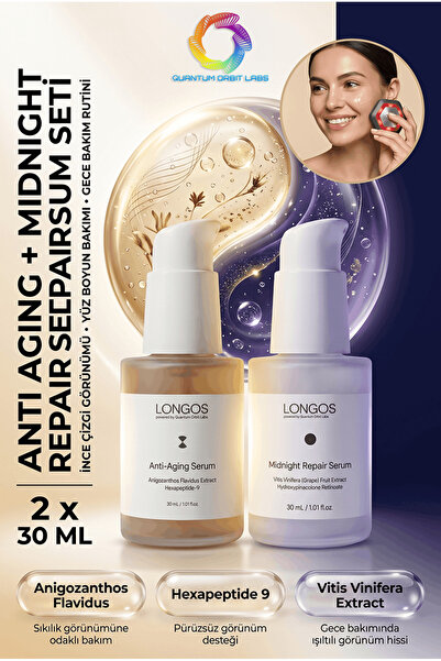 Quantum Orbit Labs Longos Anti Aging ve Midnight Repair Serum Seti İnce Çizgi...