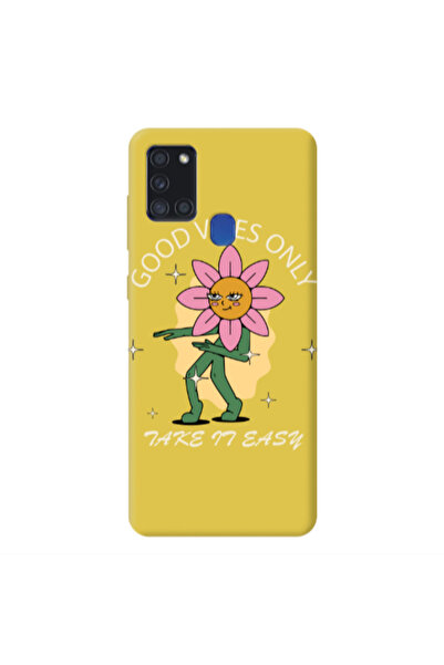 Other Samsung A21S Good Vibes Only Yellow Colored Silicone TPU Θήκη