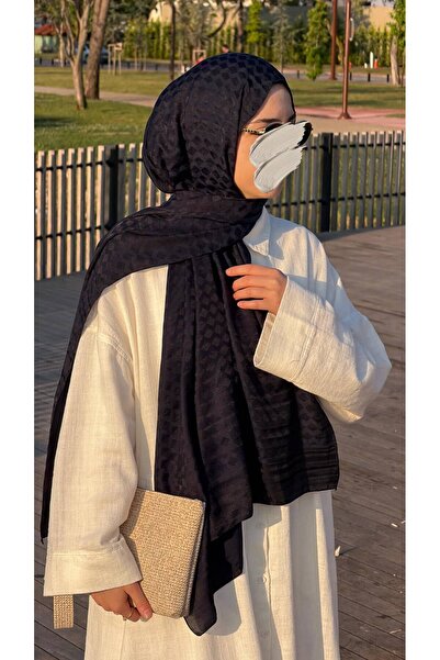 Qalortex Scarf Premium Cotton Jacquard Shawl-Navy Blue
