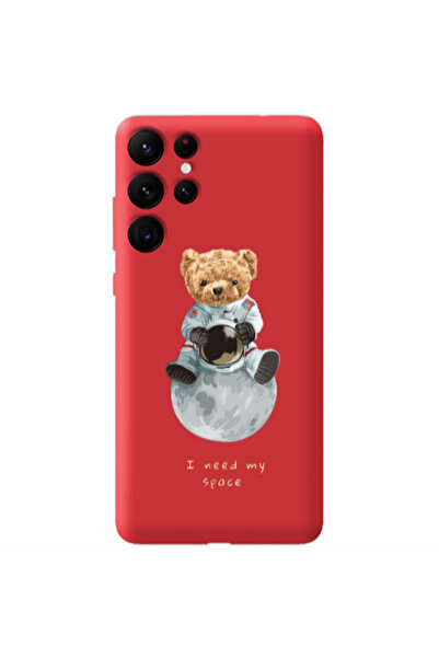 Other Samsung S22 Ultra Bear in space Red Colored Silicone TPU Θήκη
