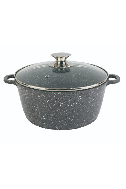 Swan Oala antiaderenta din granit cu capac din sticla, Gri, 32 cm, 10 L