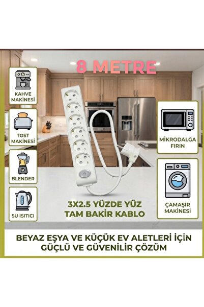 DC-ELEKTRO VİKOMULTİ-LET 6 LI ANAHTARLI ÇOCUK KORUMALİ 3X2.5 % YÜZ TAM BAKIR ...