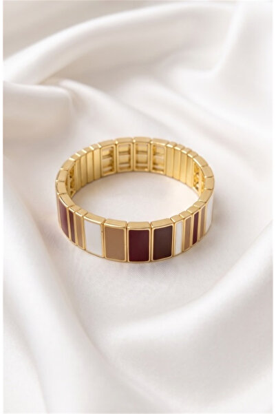 Pelin Aksesuar Flexible Bracelet with Rectangular Blocks in Earth Tones