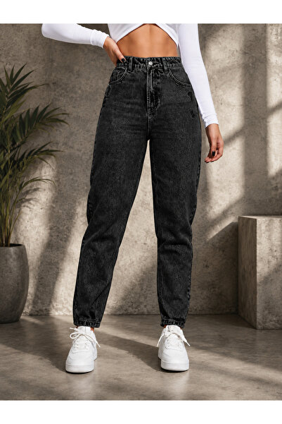 MARA BRANCO Women's Black Frayed High Waist Mom Fit Jean Pants