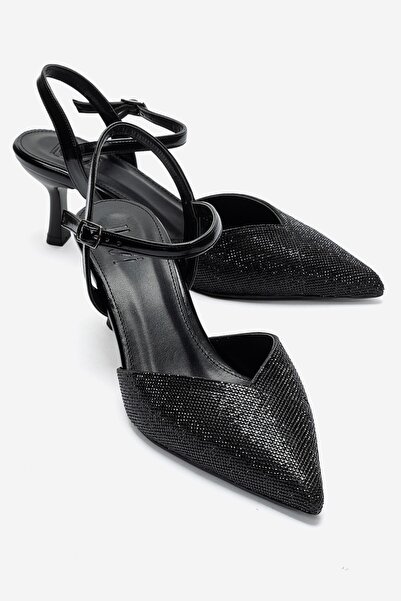 LuviShoes Nivora Black Stone Women's Thin Heeled Evening Dress Shoes