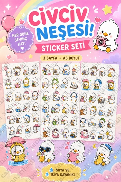 sanatıbedi 3 Sayfa Sevimli Civciv Sticker Seti - Laptap Tablet Ajanda Defter ...