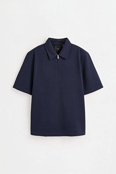 LEFTIES Dokulu fermuarlı polo yaka t-shirt