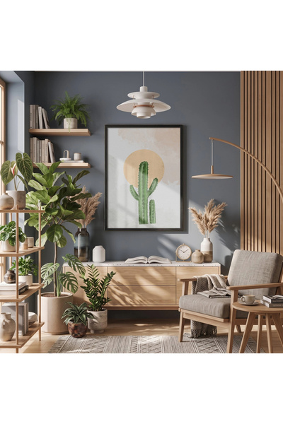 KOLAJTASARIM Minimalist Cactus Solar Negru Ramă din lemn Decorație de masă Po...