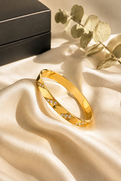 fao shop 7/24 Steel Cuff Women's Bracelet Gold Color Non-Tarnish Stainless Mi...