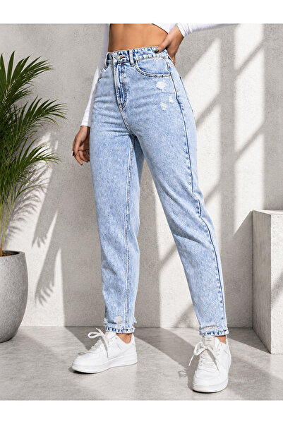 MARA BRANCO Women's Light Blue High Waist Mom Fit Jean Pants