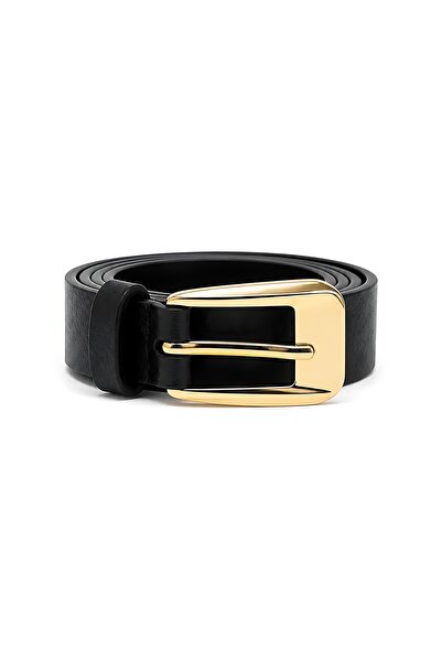 SHAKA Black Shk3015 Women's Mini D Gold Buckle Thin Faux Leather Waist Belt