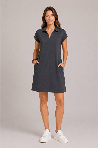 Rouge basıc Polo Collar Pocketed Modal Dress