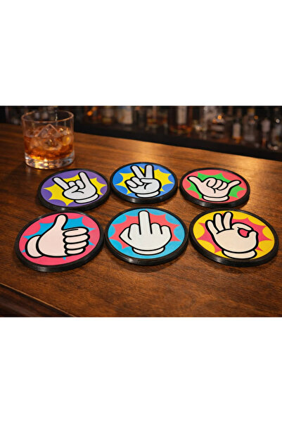DU&ER Set of 6 Pop Art Hand Gesture Coasters Decorative Drink Coasters