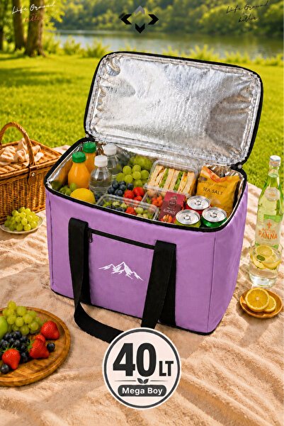 LİGROUND 40 Lt Mega Size Thermal Bag with Thermos for Picnic Camping Beach He...