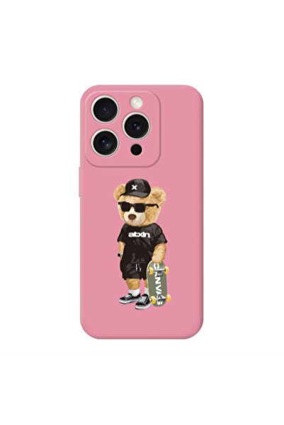 Other Apple Iphone 16 Pro Bear with glasses Pink Colored Silicone TPU Θήκη