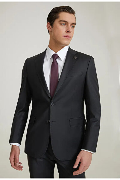 Damat Slim Fit Siyah Düz Superfine Wool Takim Elbise