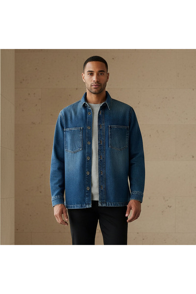 DMN Men Regular Fit Collared Denim Long Sleeves Shirt