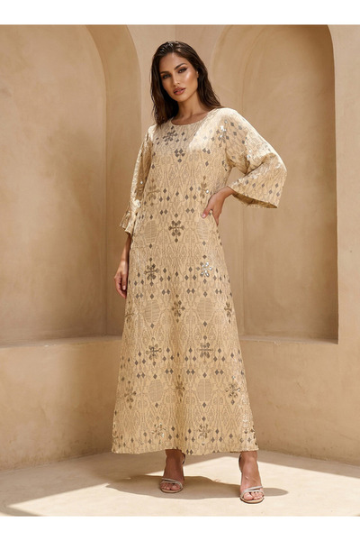 Iconic A-line Maxi Length Dress with Embroidered Design