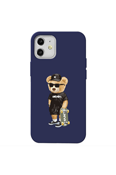 Other Apple iPhone 12 Bear with glasses Dark blue Colored Silicone TPU Θήκη