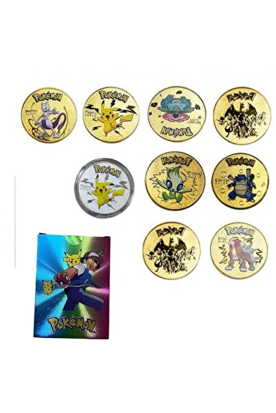 Pokemon 55 Pcs Multicolor Cards with 9 Collectible Coins Set Metal Commemorat...