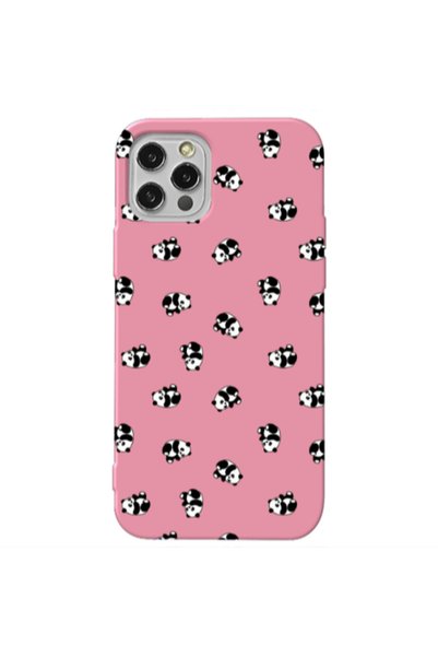 Other Apple iPhone 12 Pro Max Small Pandas Pink Colored Silicone TPU Θήκη