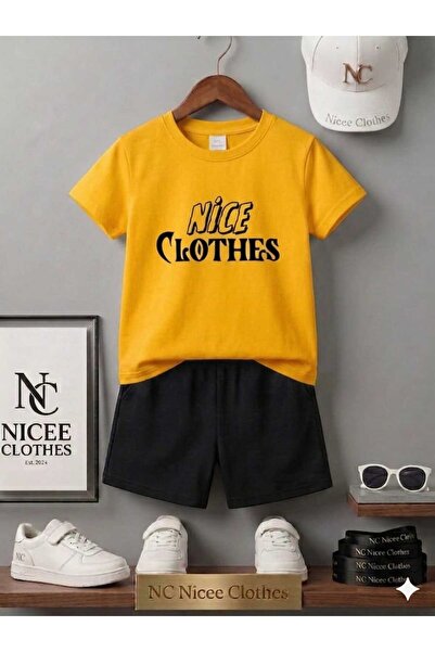 NC Nicee Clothes Summer Children's T-Shirt Shorts Unisex (Handwritten Nice Pr...
