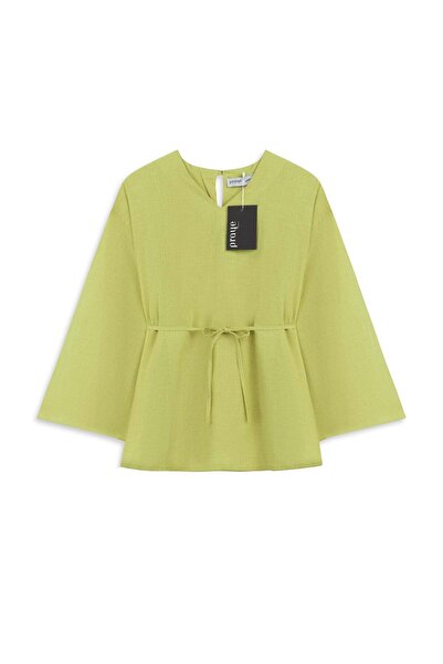 praye V-Neck Linen Blouse Oil Green