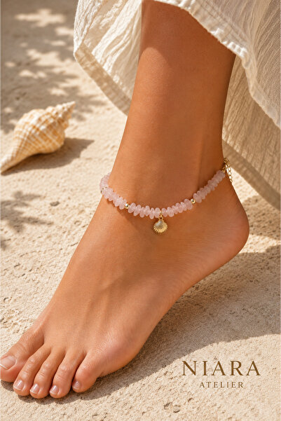 NIARA ATELIER Pembe Doğal Taş Deniz Kabuğu Charm Detaylı Halhal