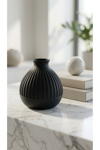 Furyon TECH Minimal Dikey Modern İskandinav Çizgili Küçük Dekoratif Vazo 9 cm