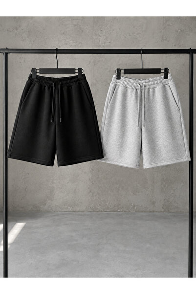 CAONNES 2-Pack Shorts for Men and Unisex (Black-Grey) Summer Shorts Comfortab...